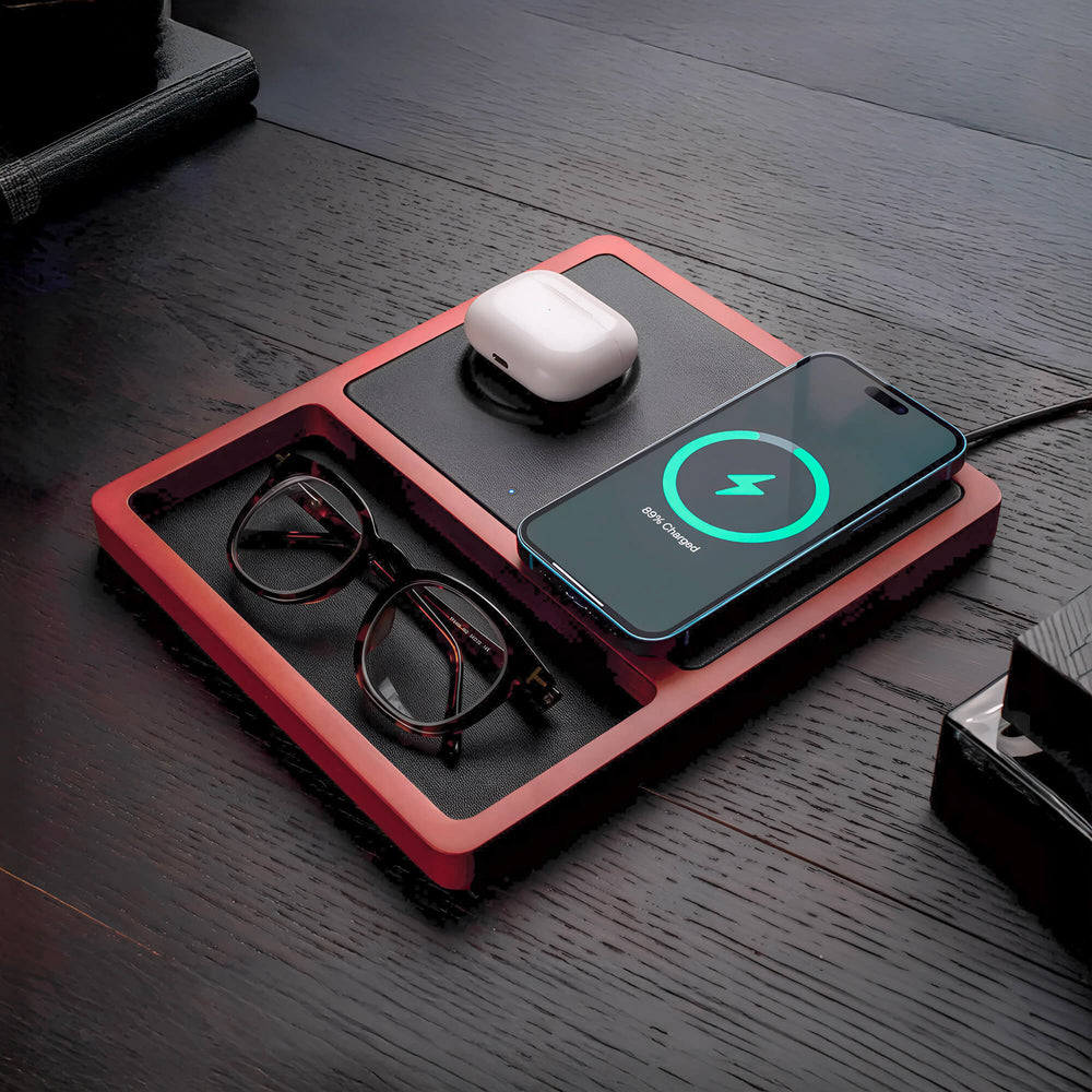 DUO TRAY Black - 2-in-1 MagSafe Oak Wireless Charger with USB-C and A Ports Support