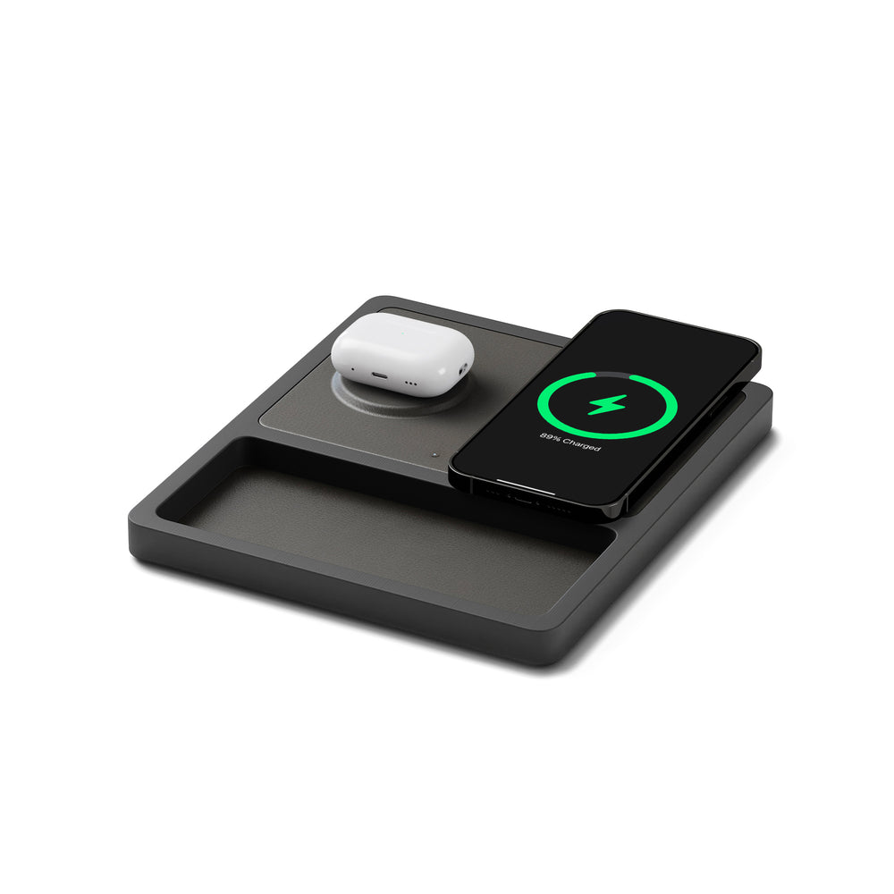 DUO TRAY Black - 2-in-1 MagSafe Midnight Black Wireless Charger with USB-C and A Ports Support