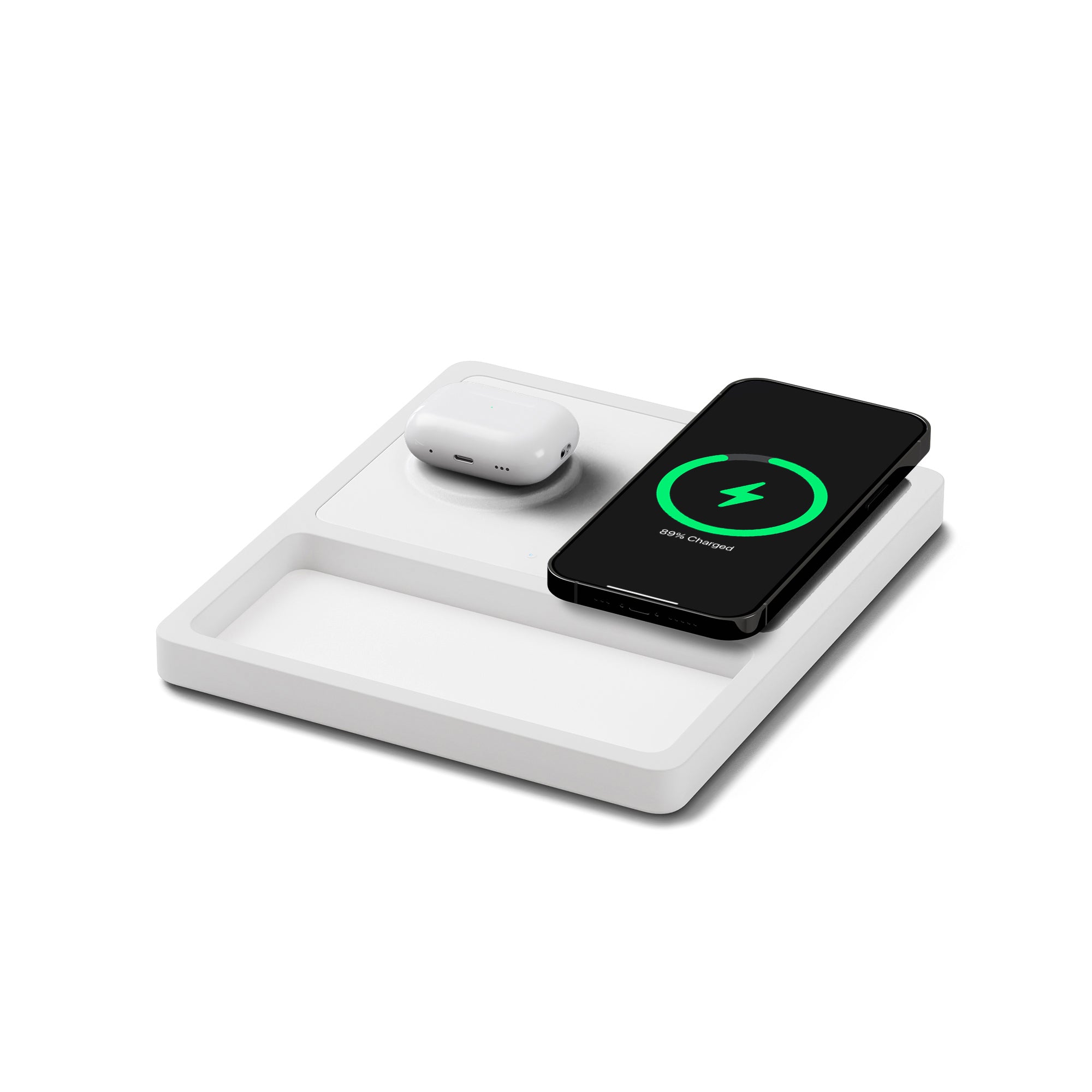 DUO TRAY White - 2-in-1 MagSafe Rustic White Wireless Charger with USB-C and A Ports Support