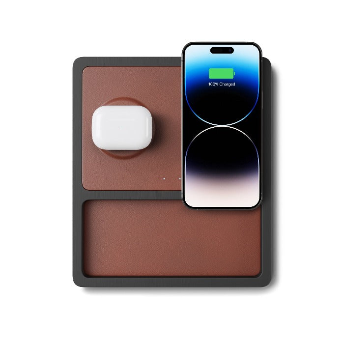 DUO TRAY Saddle - 2-in-1 MagSafe Midnight Black Wireless Charger with USB-C and A Ports Support