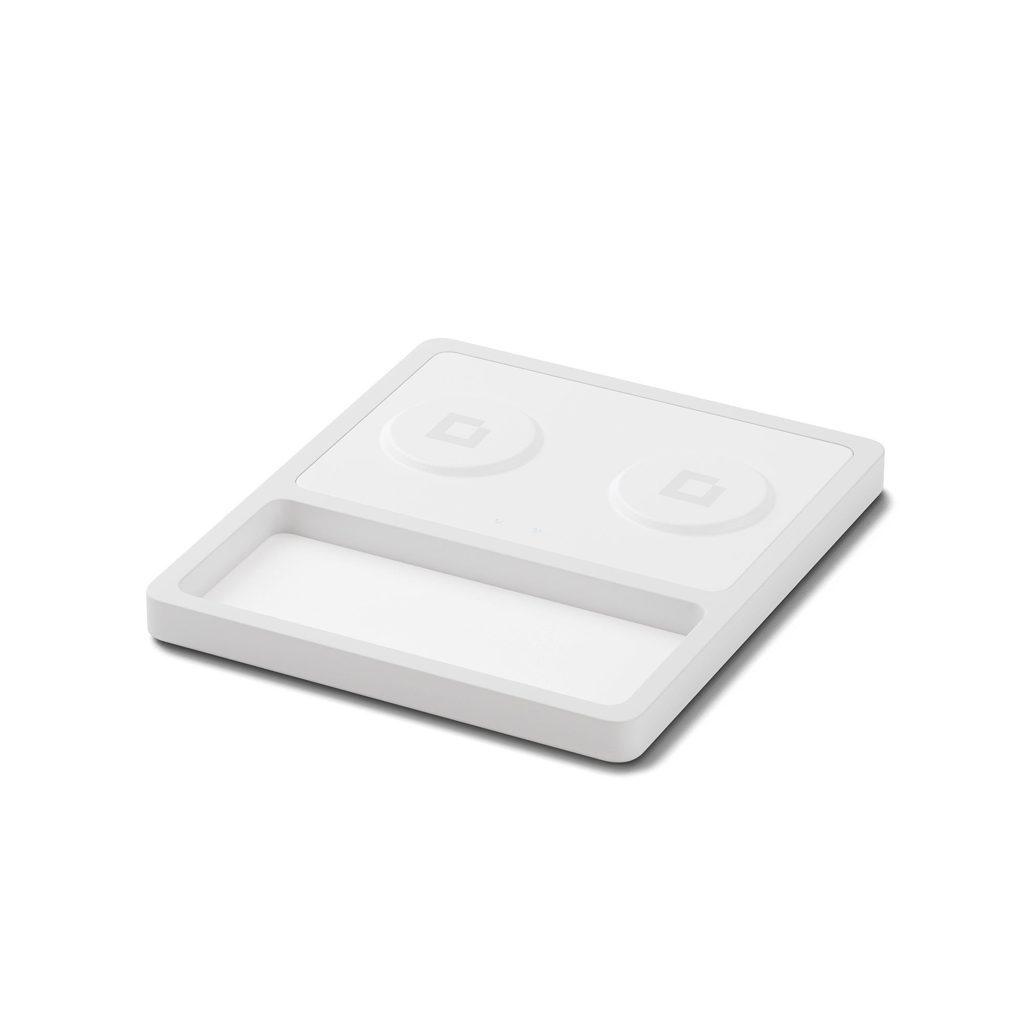 DUO TRAY White - 2-in-1 MagSafe Rustic White Wireless Charger with USB-C and A Ports Support angle view without devices