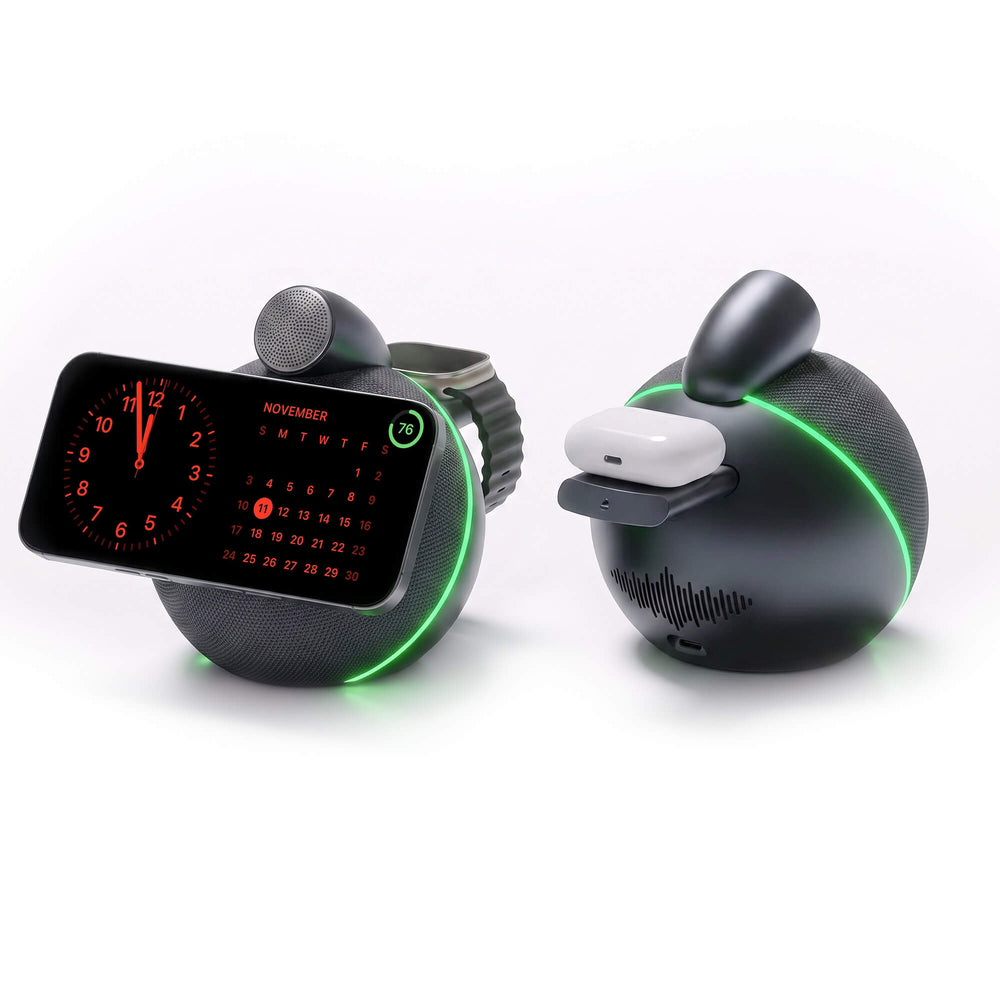 ORB Audio Qi2.2 Wireless Charger with Bluetooth Speaker & Halo Light - Dark Grey