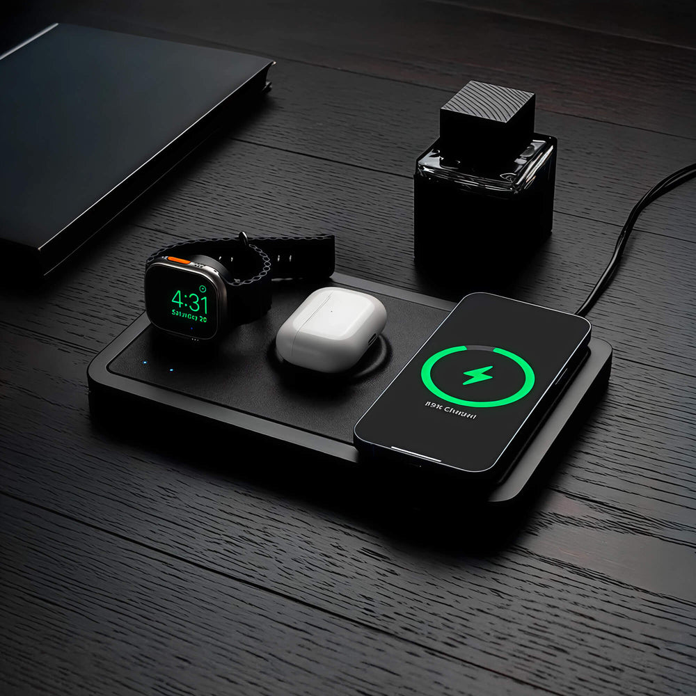 TRIO Black - 3-in-1 MagSafe Midnight Black Wireless Charger with Apple Watch Charging