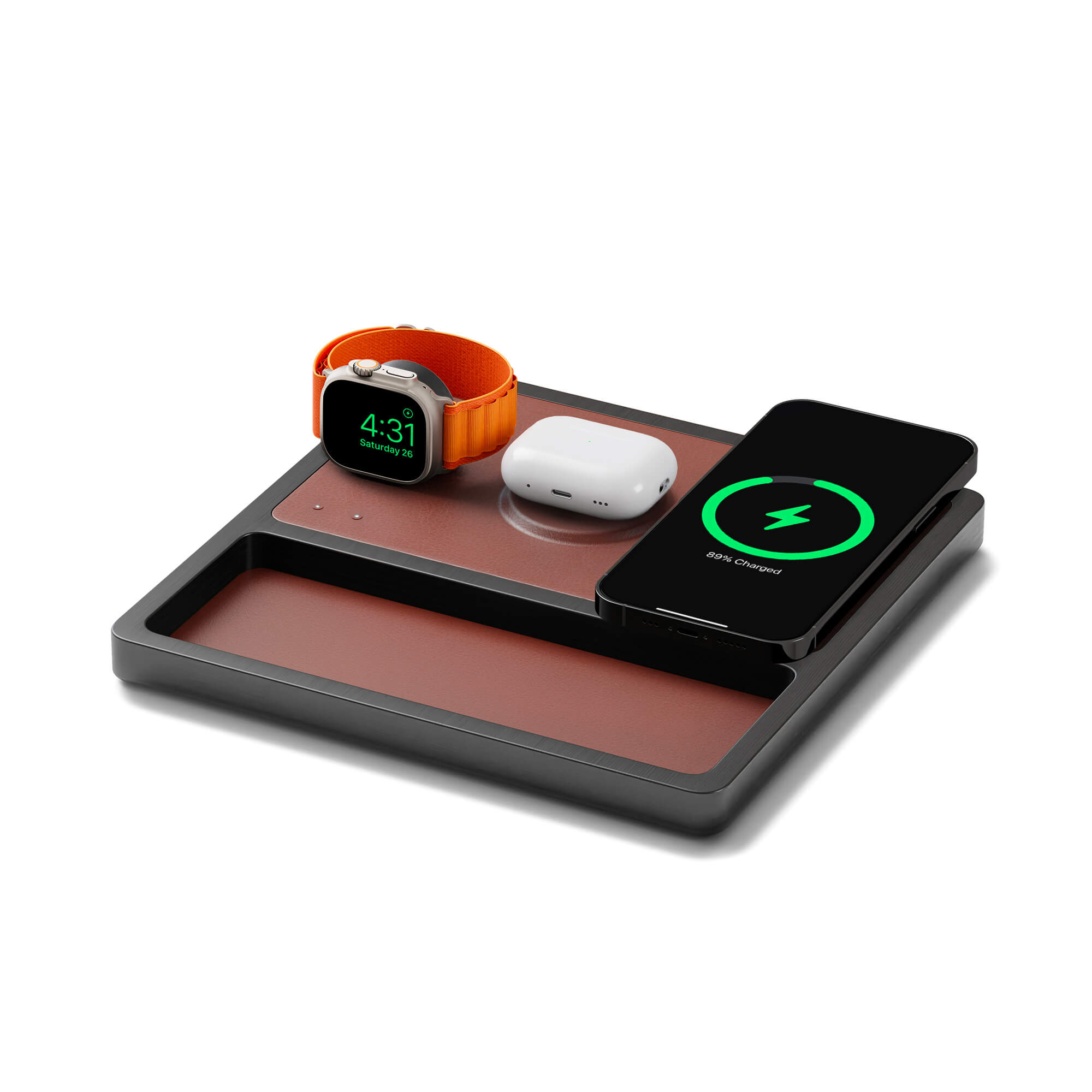TRIO TRAY Saddle - 3-in-1 MagSafe Midnight Black Wireless Charger with Apple Watch Charging