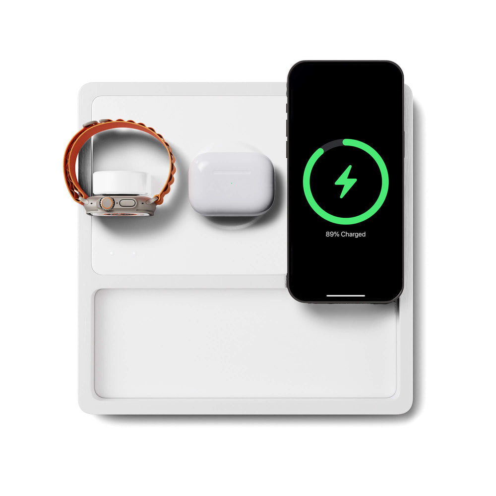 TRIO TRAY White - 3-in-1 MagSafe Rustic White Wireless Charger with Apple Watch Charging