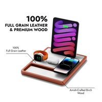 100% full grain leather & premium wood wireless charger NYTSTND