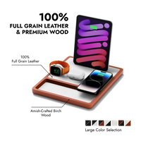 NYTSTND Quad Tray White Oak MagSafe Wireless Charger made from full-grain leather and wood