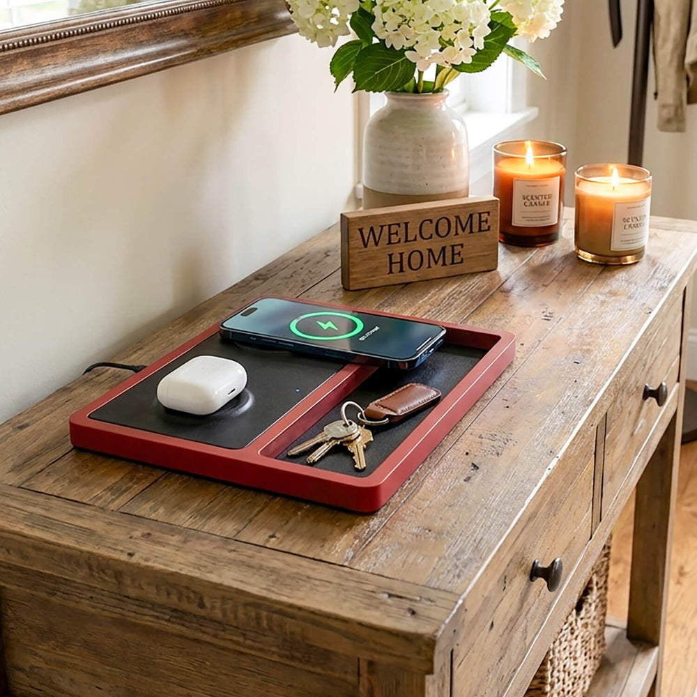 DUO TRAY Black - 2-in-1 MagSafe Oak Wireless Charger with USB-C and A Ports Support