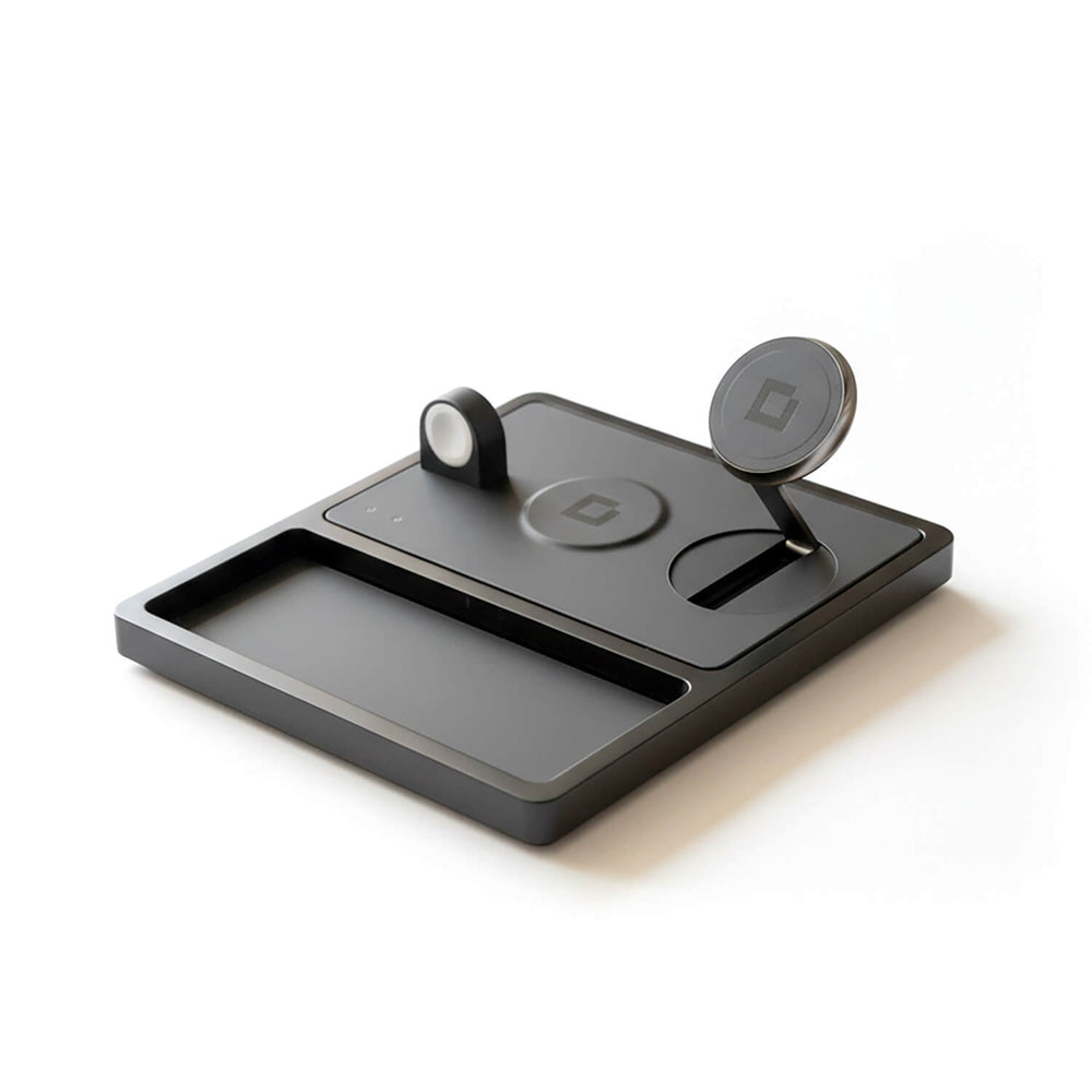 TRIO TRAY STAND Qi2 - 3-in-1 MagSafe Wireless Charger with Lift-Up Coil & Apple Watch Charger - Midnight Black