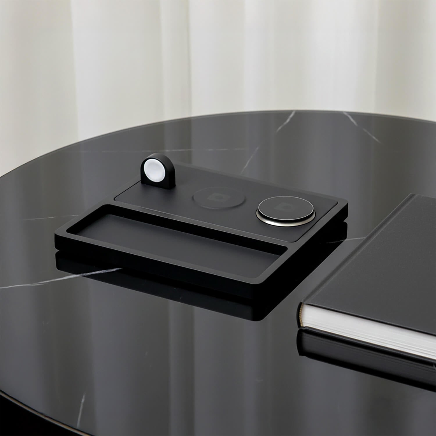 TRIO TRAY STAND Qi2 - 3-in-1 MagSafe Wireless Charger with Lift-Up Coil & Apple Watch Charger - Midnight Black