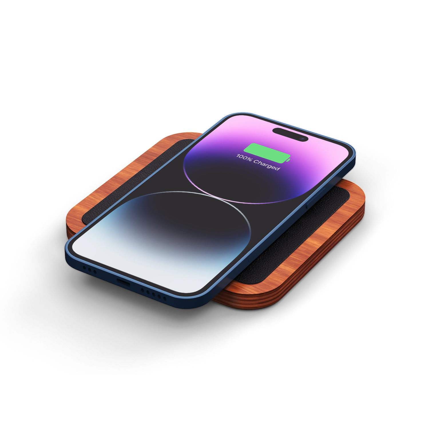 UNO Black - Single-Coil MagSafe Oak Wireless Charger Angle view with device