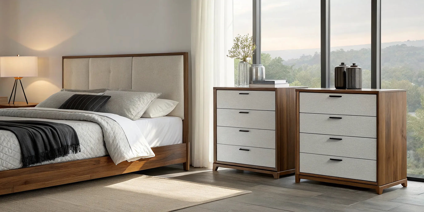 A modern bedside charging station keeping a nightstand organized.