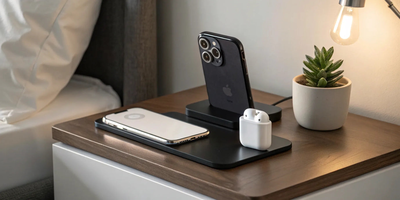 The best dual MagSafe charger for an iPhone and AirPods on a modern nightstand.