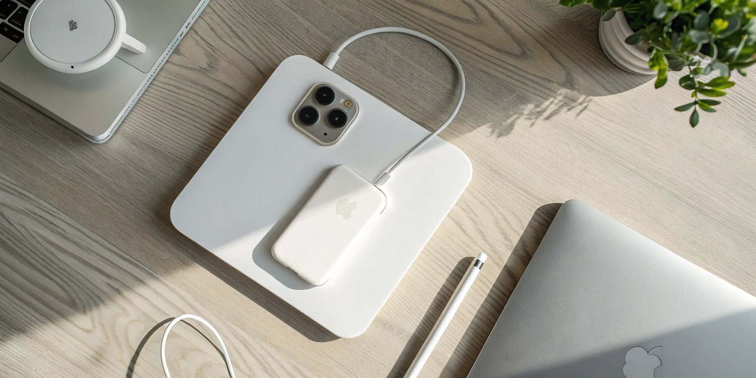 Top-rated MagSafe power bank magnetically charging an iPhone.