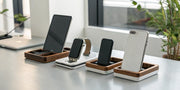 A wooden iPhone and Watch charging dock for a clutter-free nightstand.