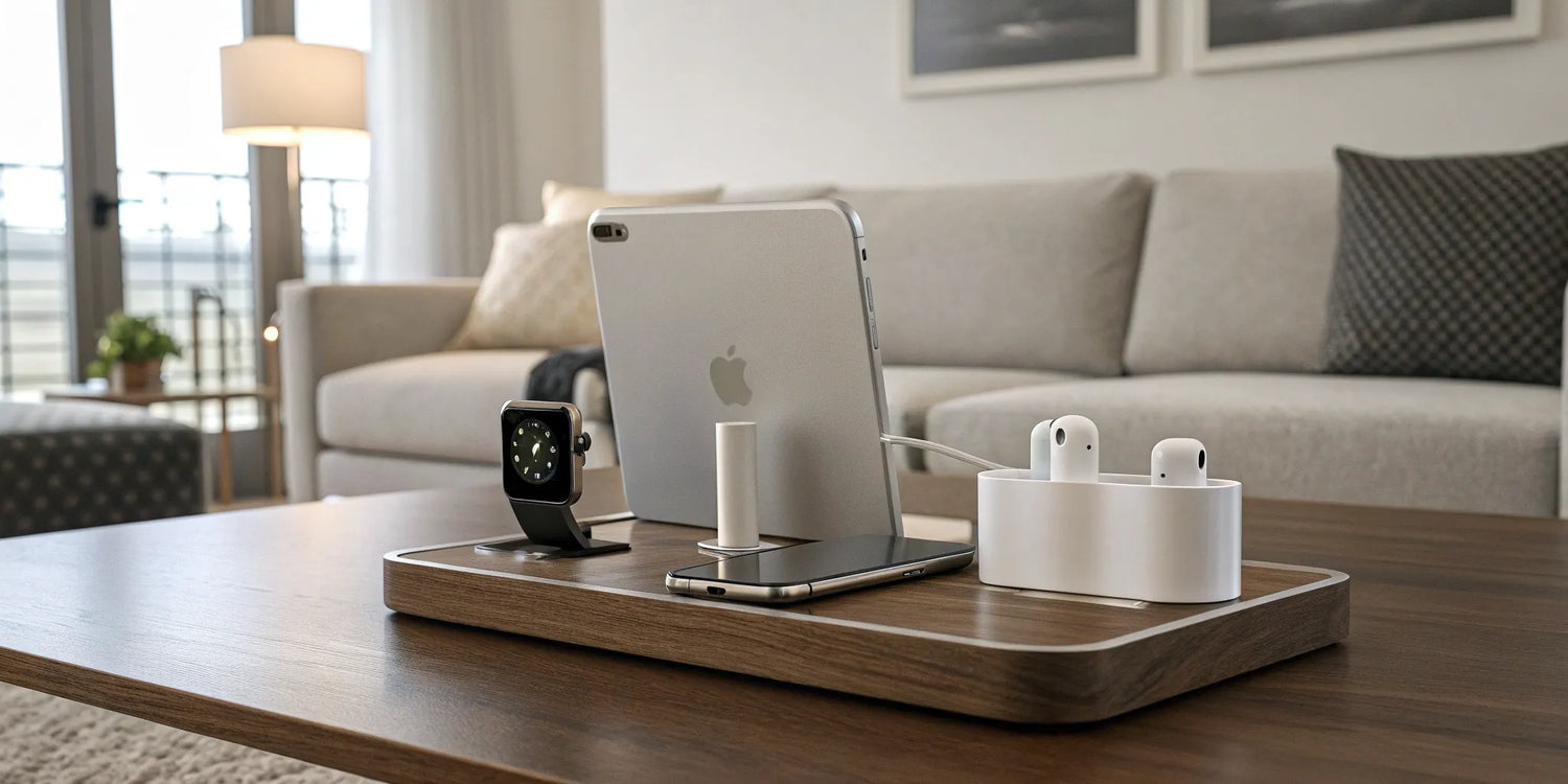 Best charging station for multiple Apple devices with an iPhone, Apple Watch, and AirPods.