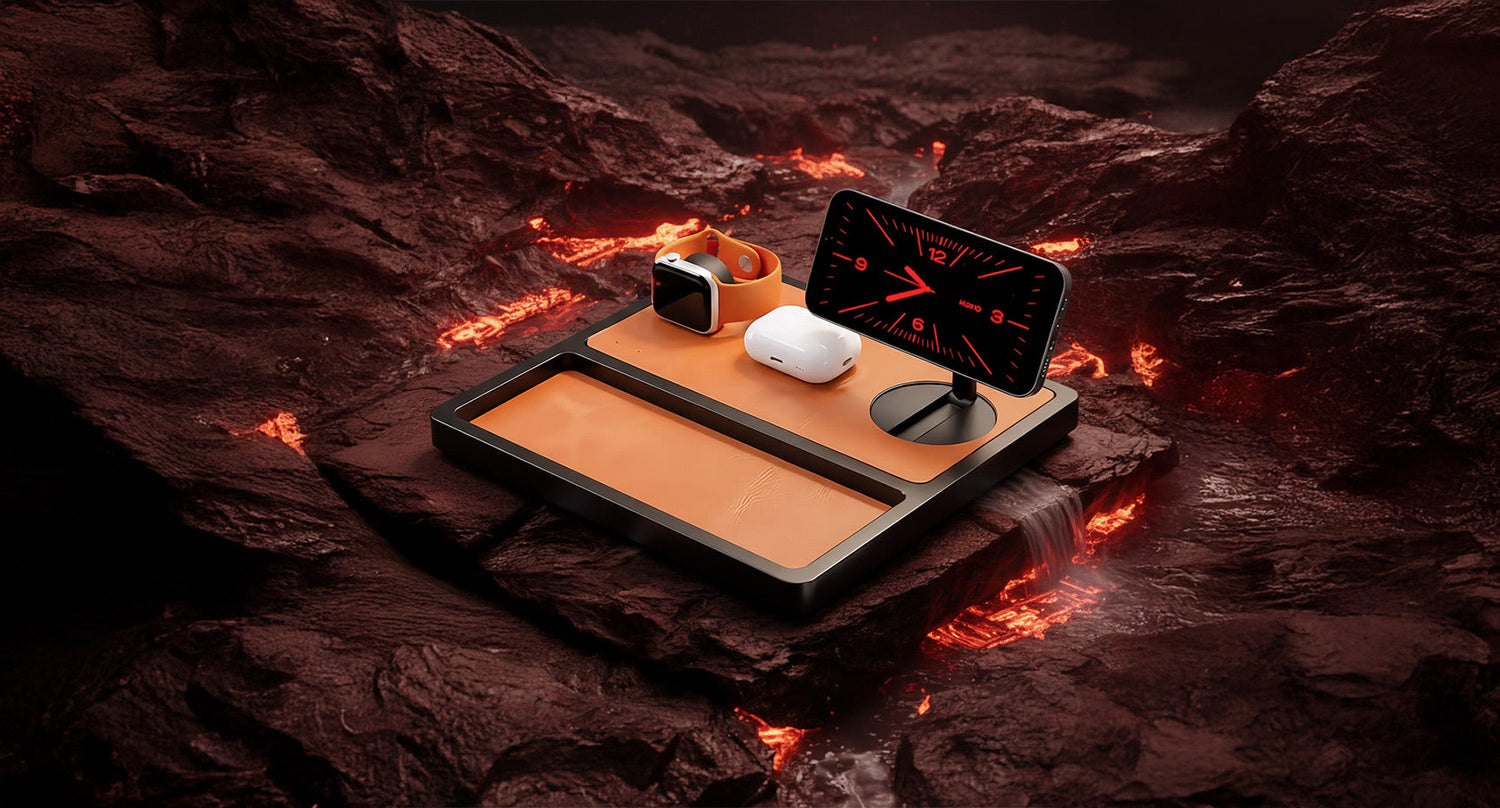 A nightstand valet charger keeps two smartphones organized and charging for a clutter-free setup.