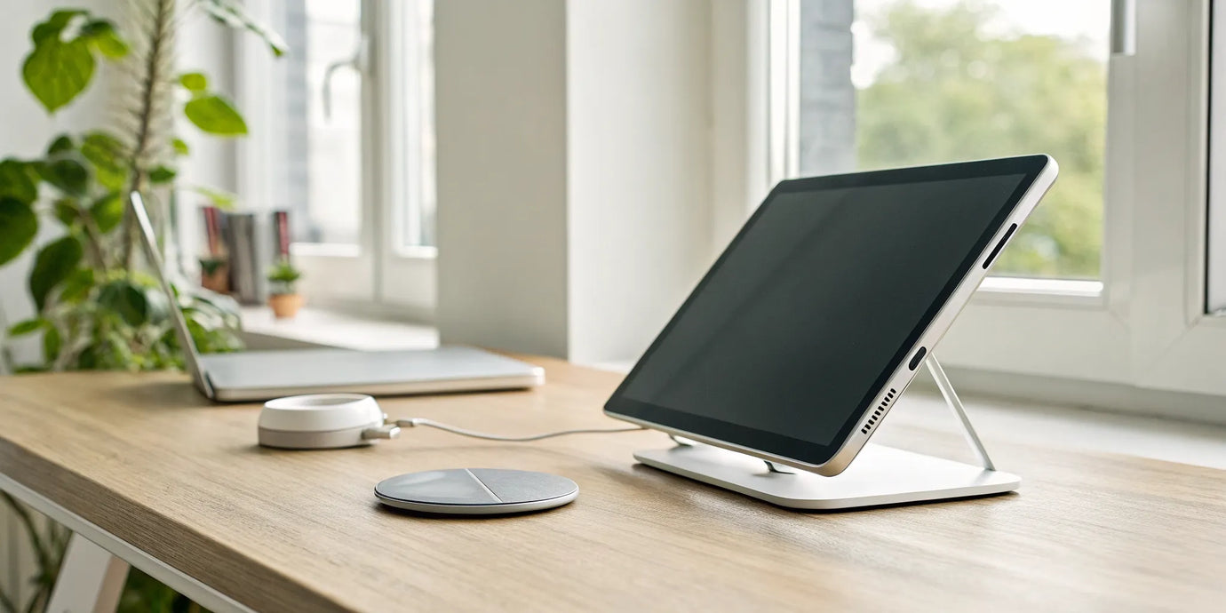 A magnetic, MagSafe-style charger connected to an iPad.