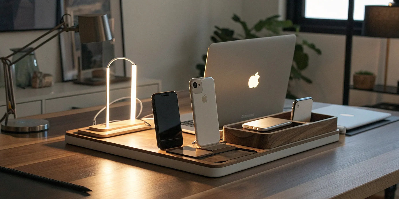 Fast charging station powers multiple devices.