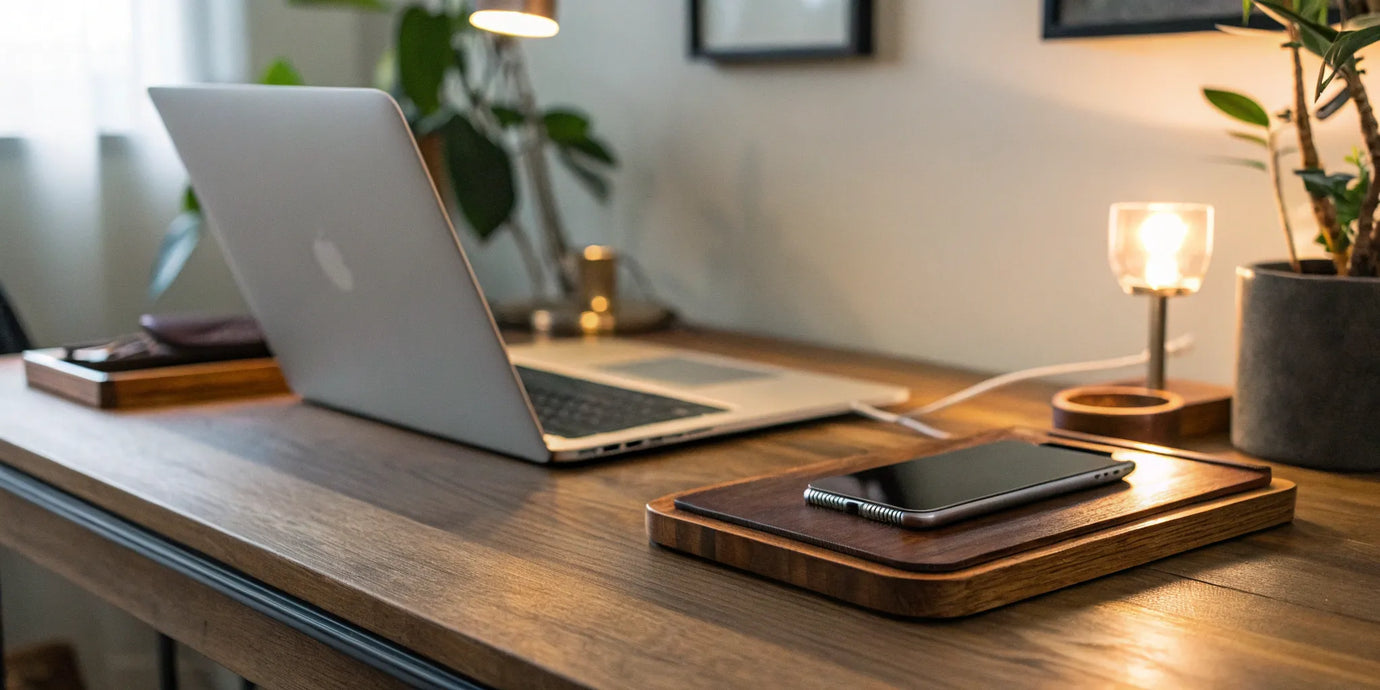 Multi-device charging station keeps a desk tidy.