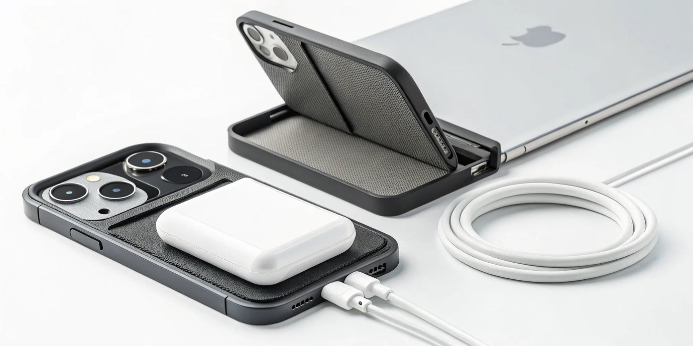 A portable folding MagSafe charger for an iPhone with multi-device charging capabilities.