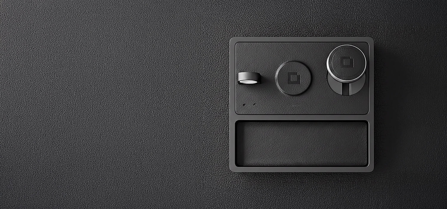 MagSafe charging pad for two devices on a desk next to an iPhone.