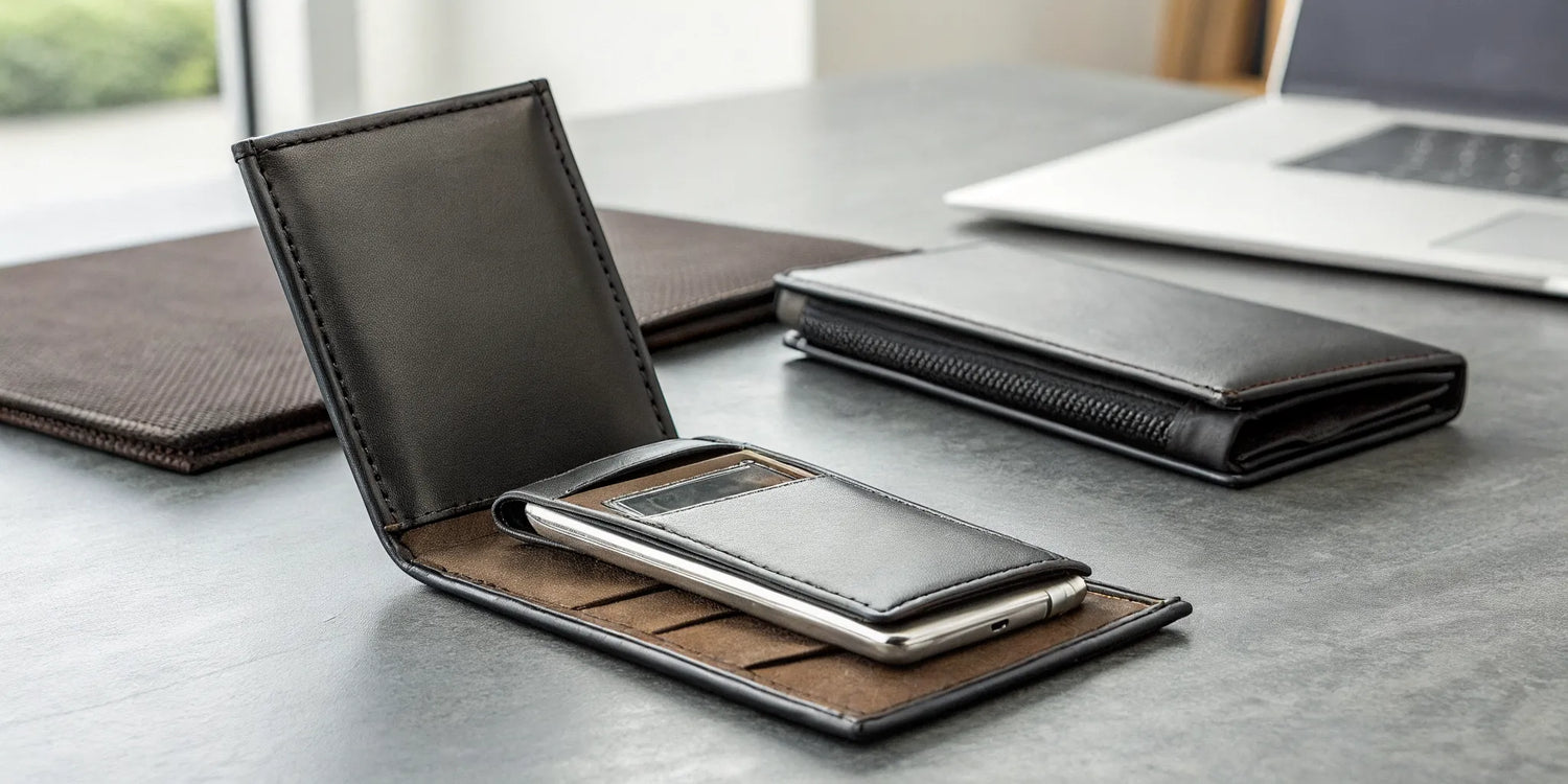 A high-quality magnetic leather wallet with a slim design and RFID protection.
