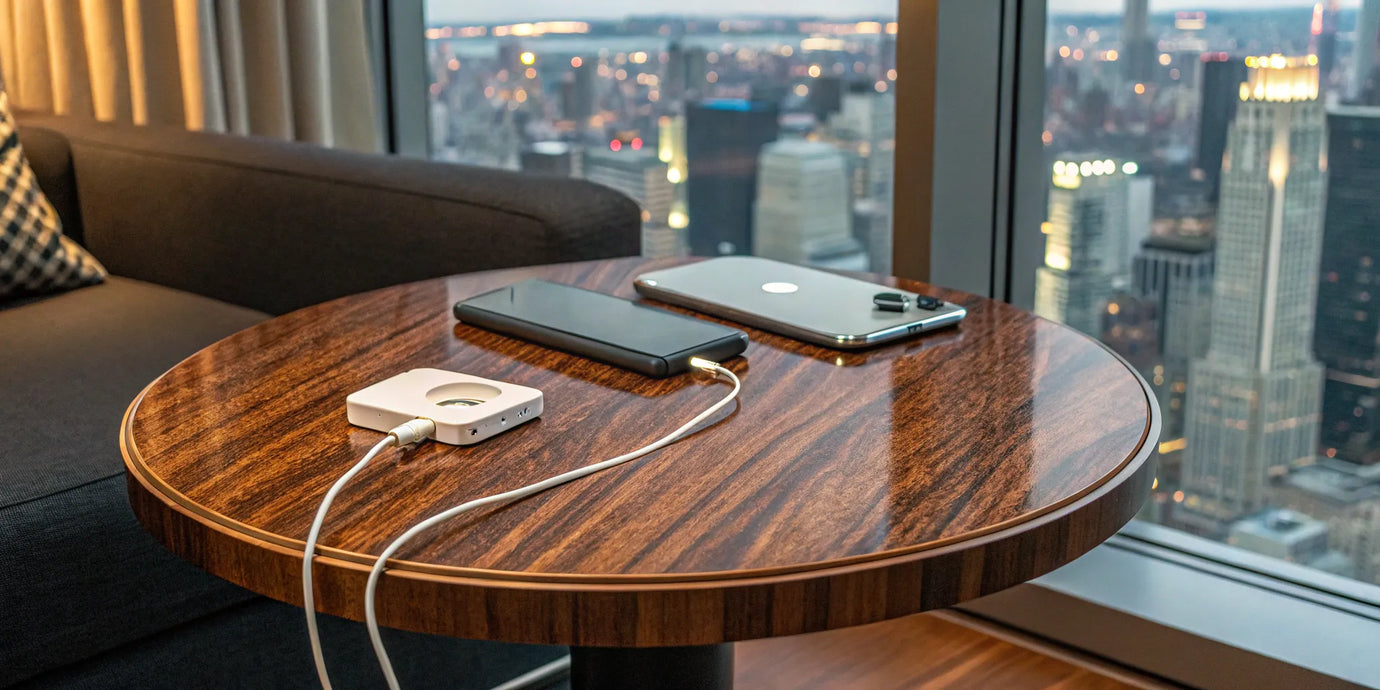 A MagSafe battery pack magnetically attached to an iPhone, providing power on the go.