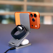 A portable folding MagSafe charger for an iPhone with multi-device charging capabilities.