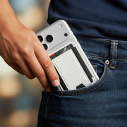 Best MagSafe wallet for men in brown leather attached to an iPhone.