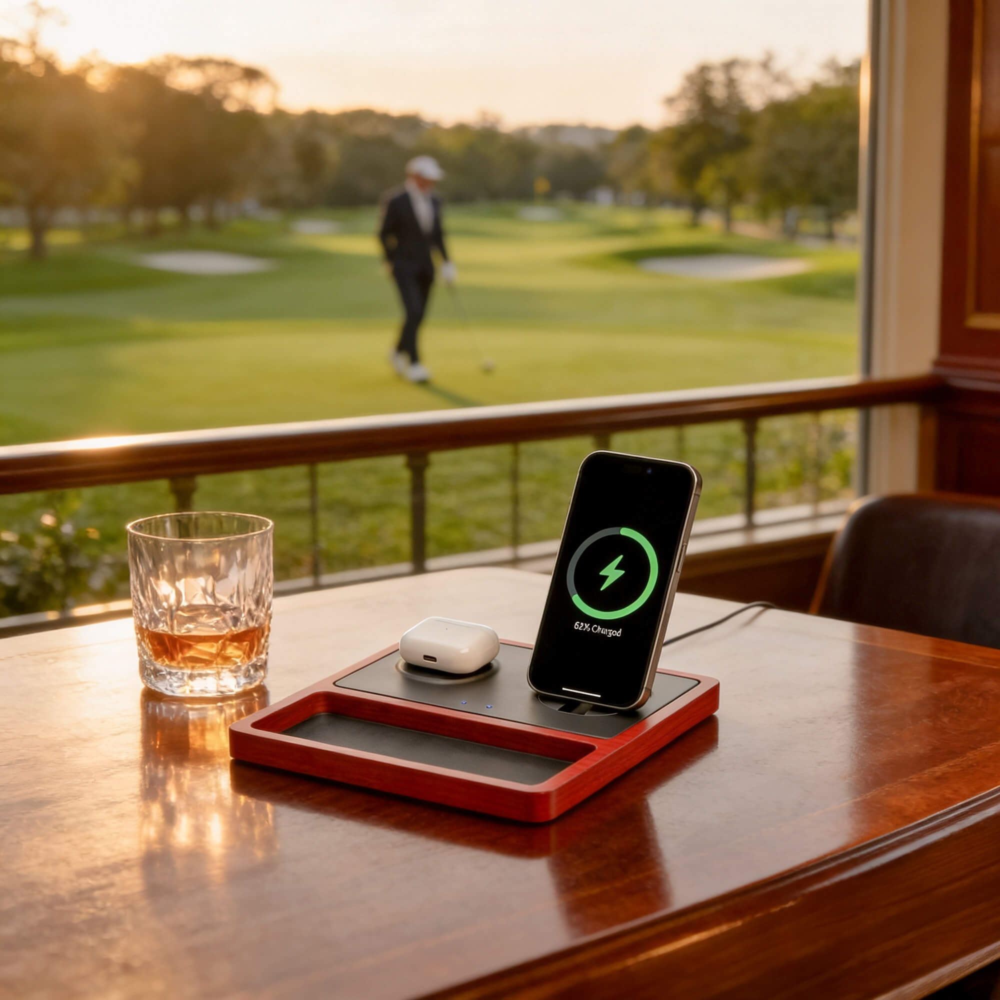 DUO TRAY - Qi2 Magnetic Wireless Charging Dock - Black/Oak