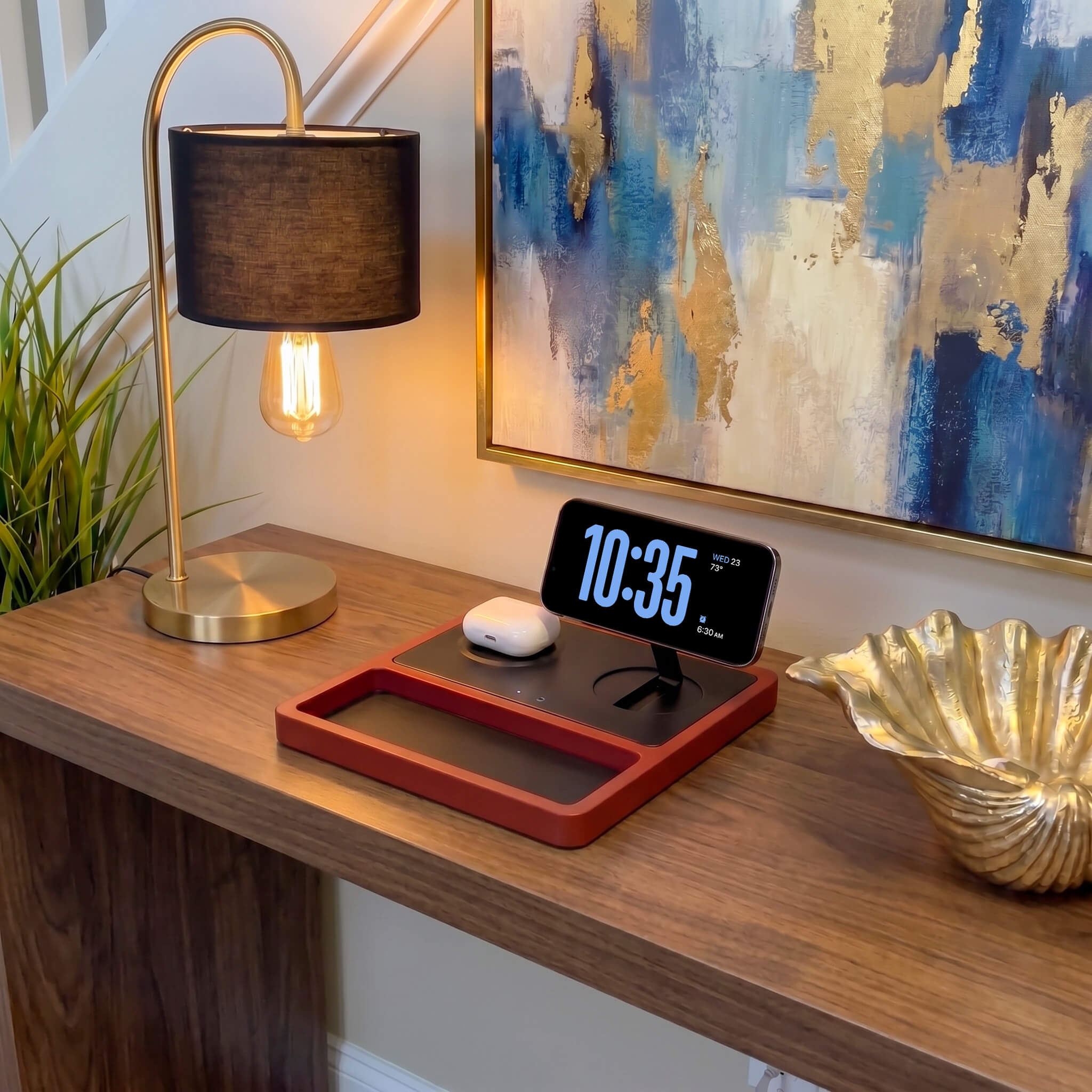DUO TRAY - Qi2 Magnetic Wireless Charging Dock - Black/Oak