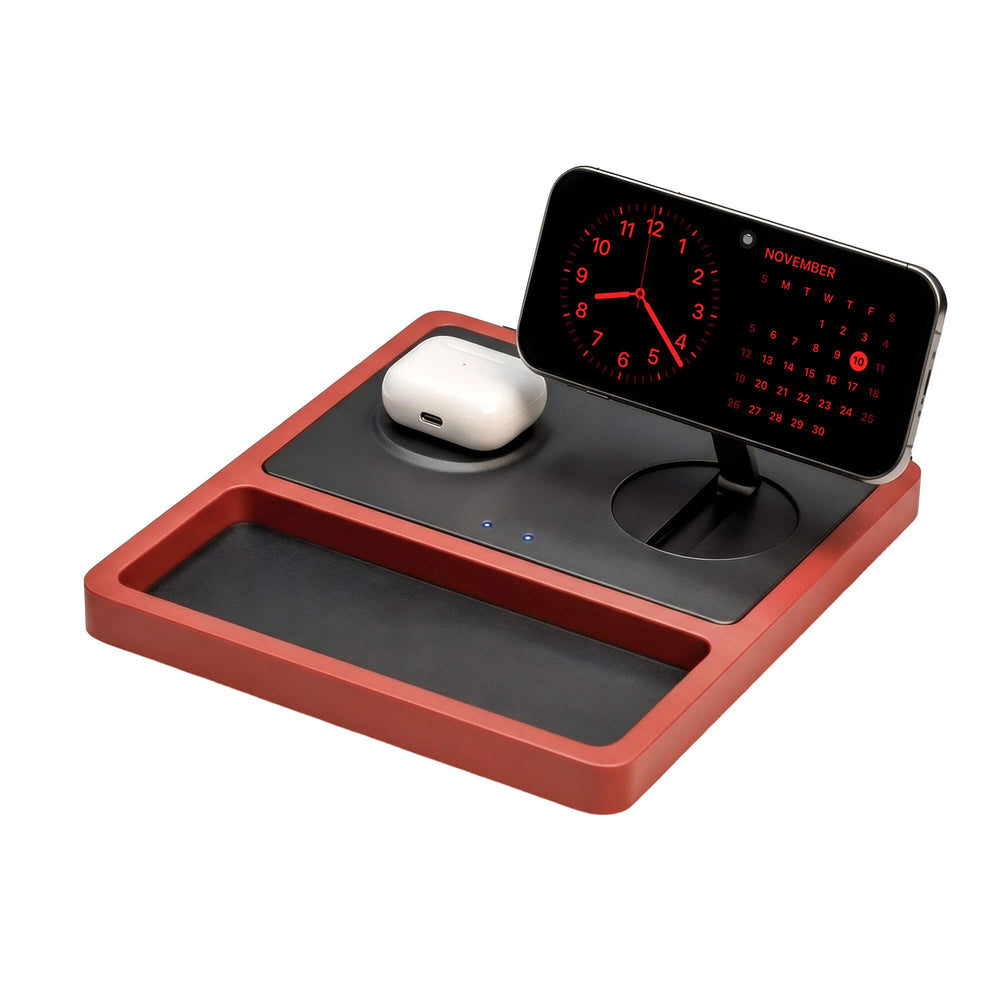 DUO TRAY - Qi2 Magnetic Wireless Charging Dock - Black/Oak