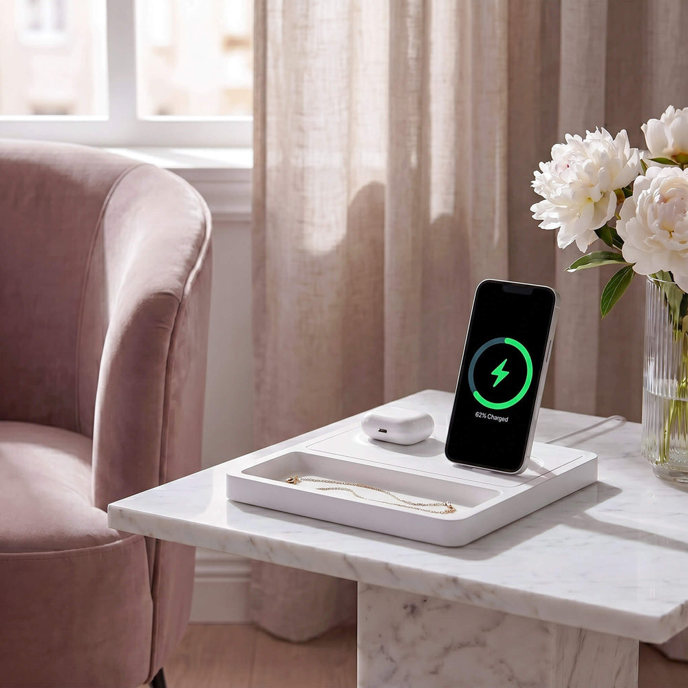 DUO TRAY - Qi2 Magnetic Wireless Charging Dock - White