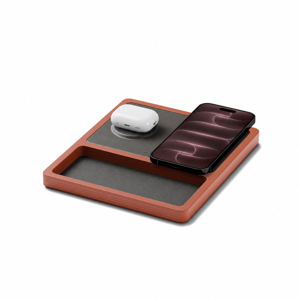 DUO TRAY Black - 2-in-1 MagSafe Oak Wireless Charger with USB-C and A Ports Support