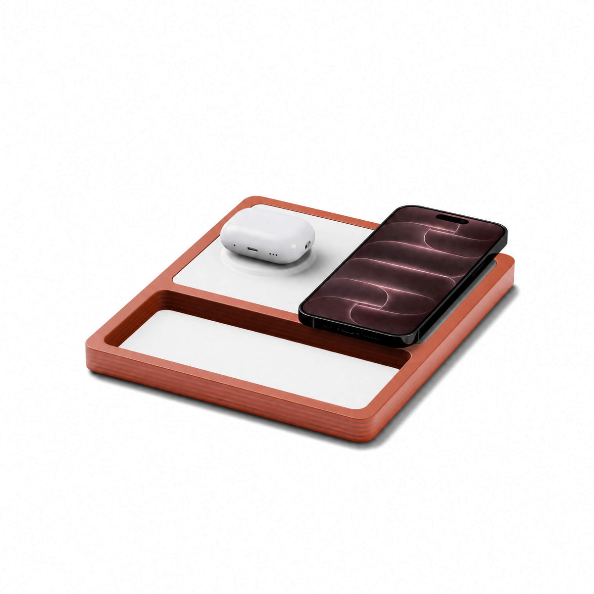 DUO TRAY White - 2-in-1 MagSafe Oak Wireless Charger with USB-C and A Ports Support