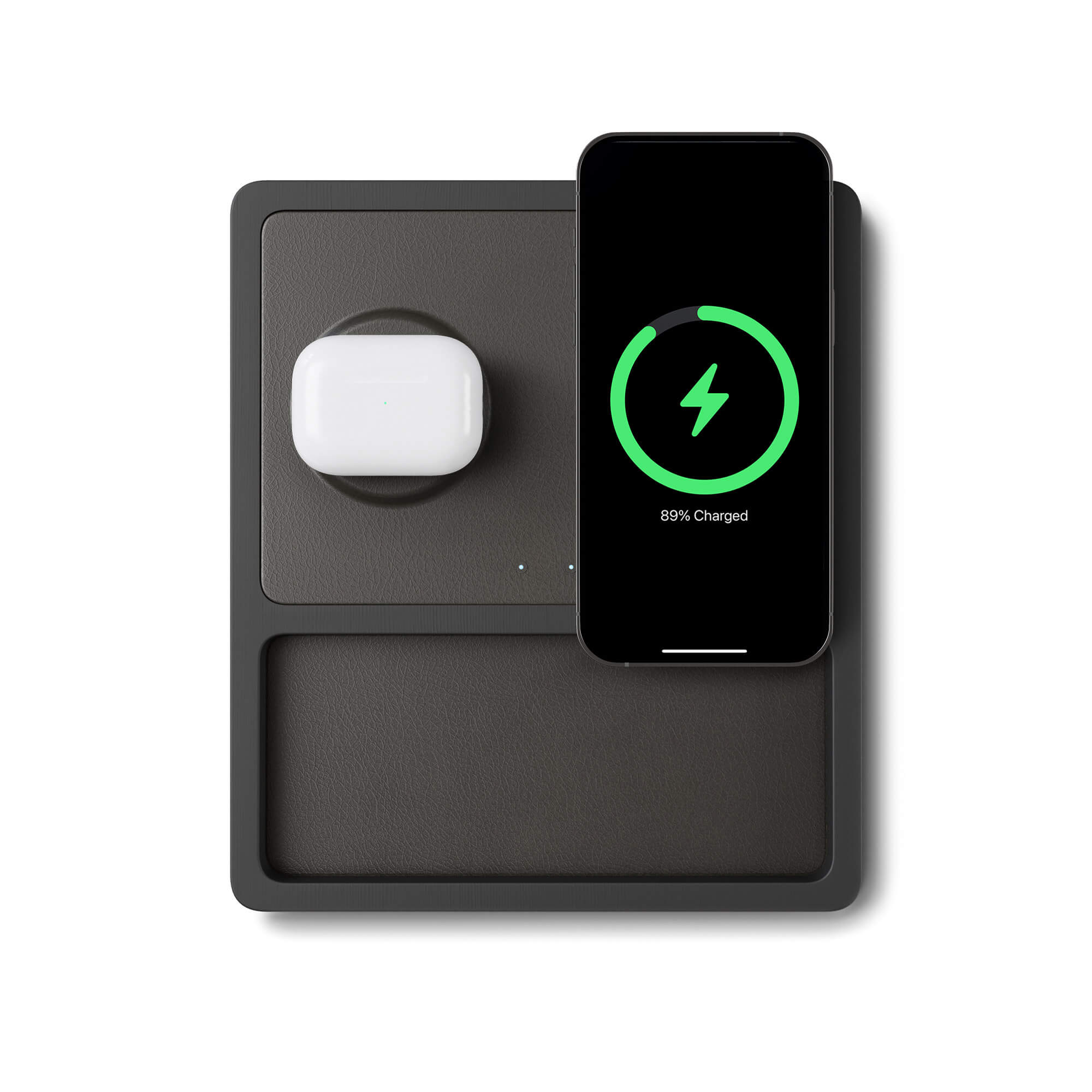 DUO TRAY Black - 2-in-1 MagSafe Midnight Black Wireless Charger with USB-C and A Ports Support