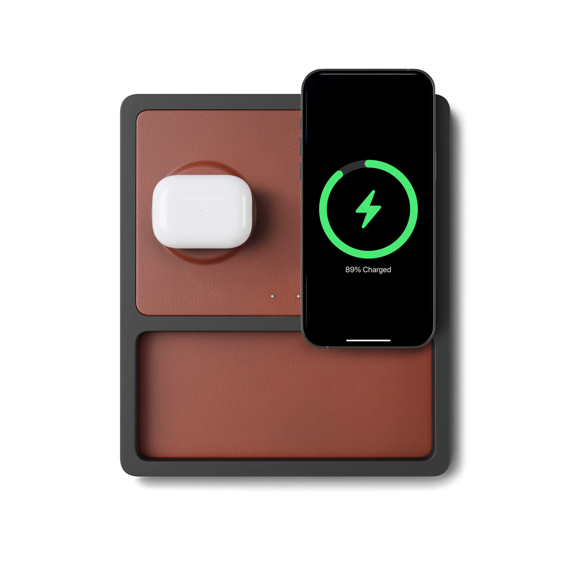 DUO TRAY Saddle - 2-in-1 MagSafe Midnight Black Wireless Charger with USB-C and A Ports Support