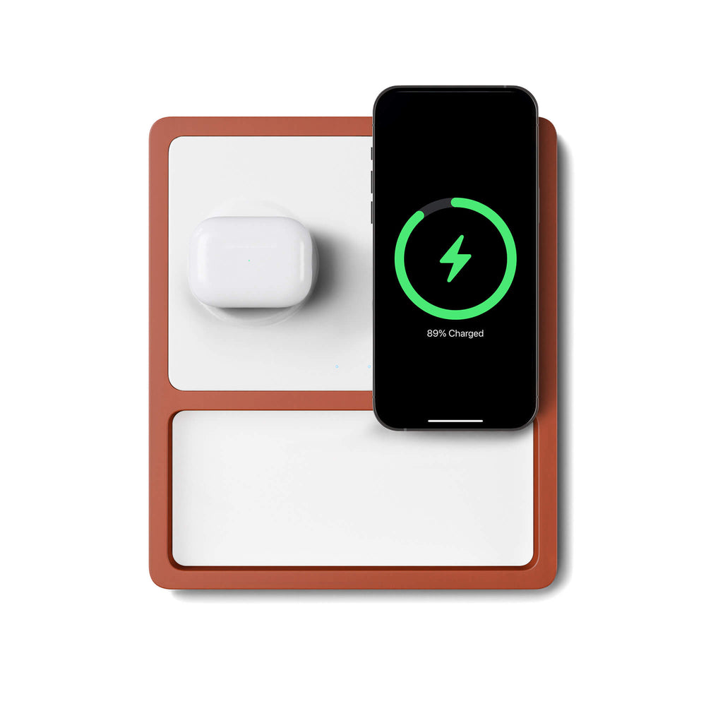 DUO TRAY White - 2-in-1 MagSafe Oak Wireless Charger with USB-C and A Ports Support