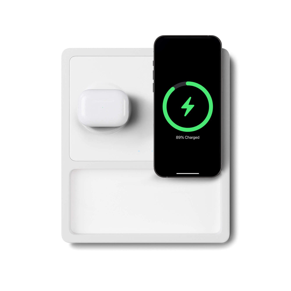 DUO TRAY White - 2-in-1 MagSafe Rustic White Wireless Charger with USB-C and A Ports Support