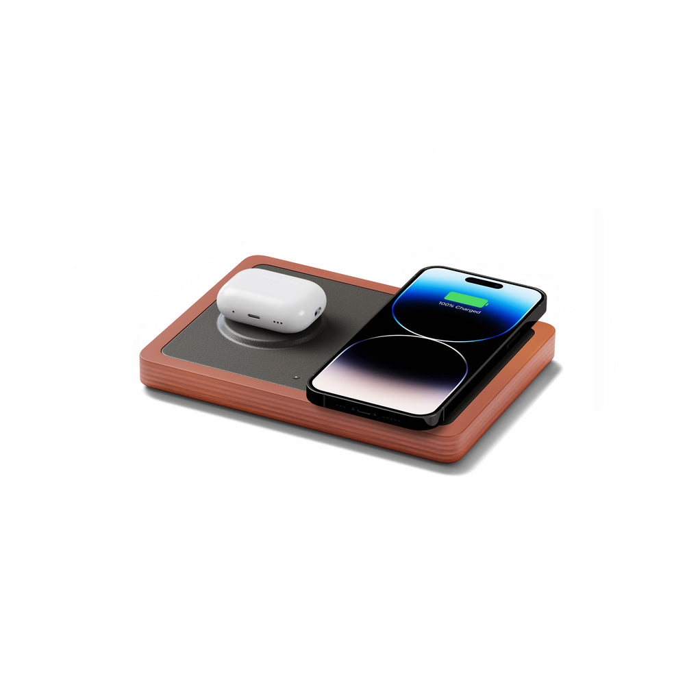 DUO Black - 2-in-1 MagSafe Oak Wireless Charger with USB-C and A Ports Support