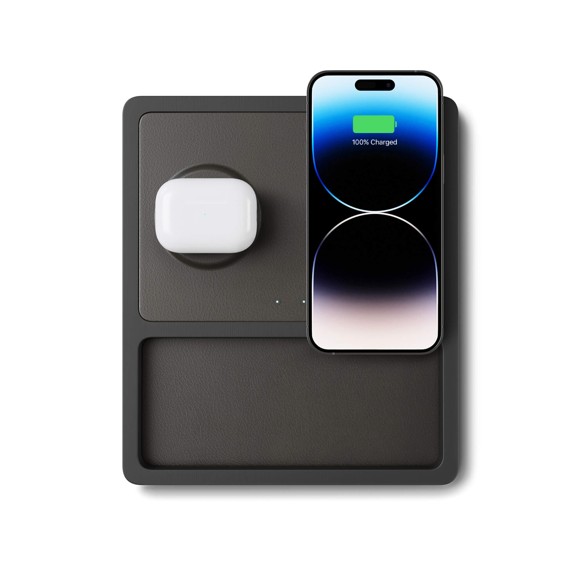 DUO TRAY Black - 2-in-1 MagSafe Midnight Black Wireless Charger with USB-C and A Ports Support