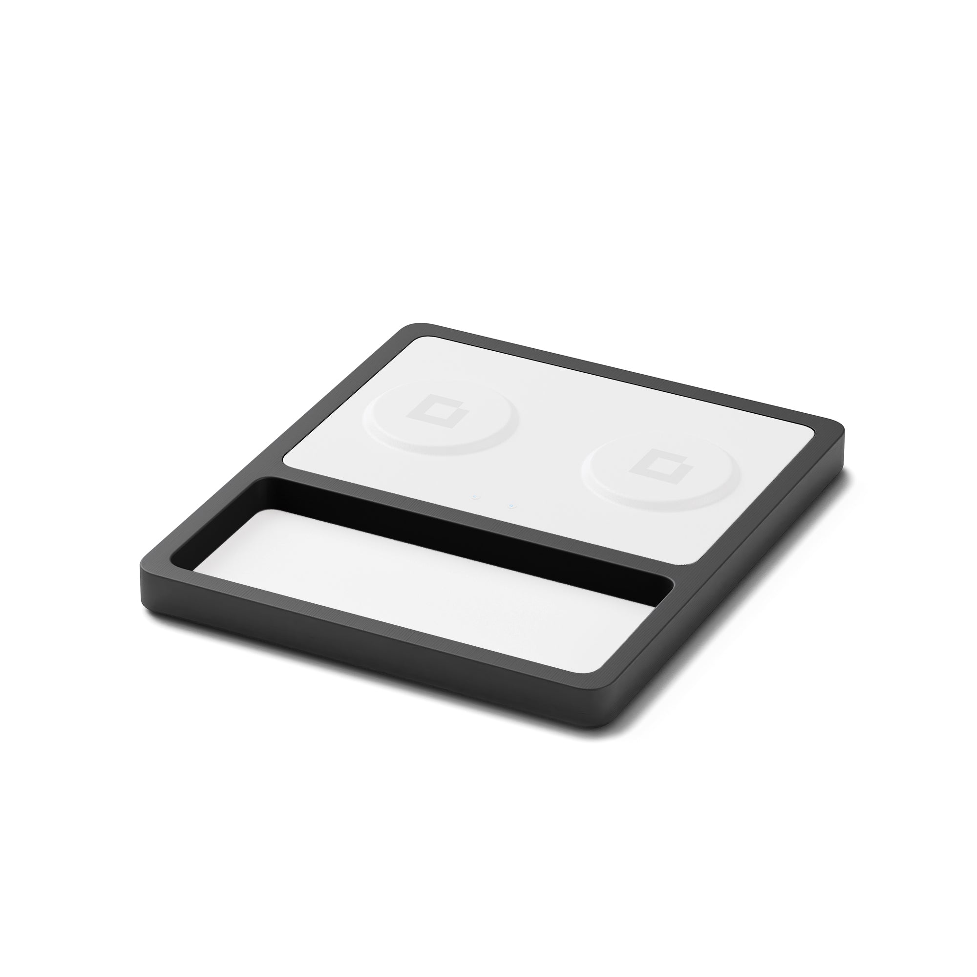 DUO TRAY White - 2-in-1 MagSafe Midnight Black Wireless Charger with USB-C and A Ports Support angle view without devices 