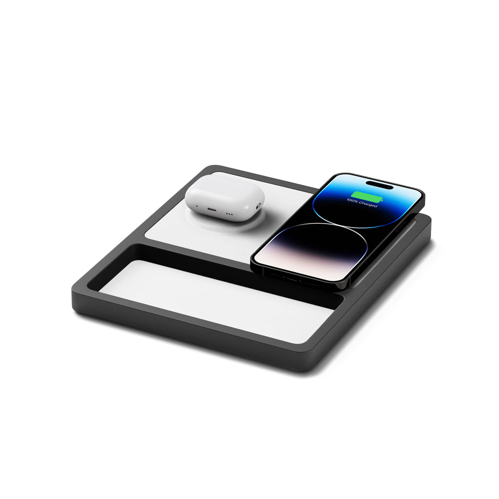 DUO TRAY White - 2-in-1 MagSafe Midnight Black Wireless Charger with USB-C and A Ports Support