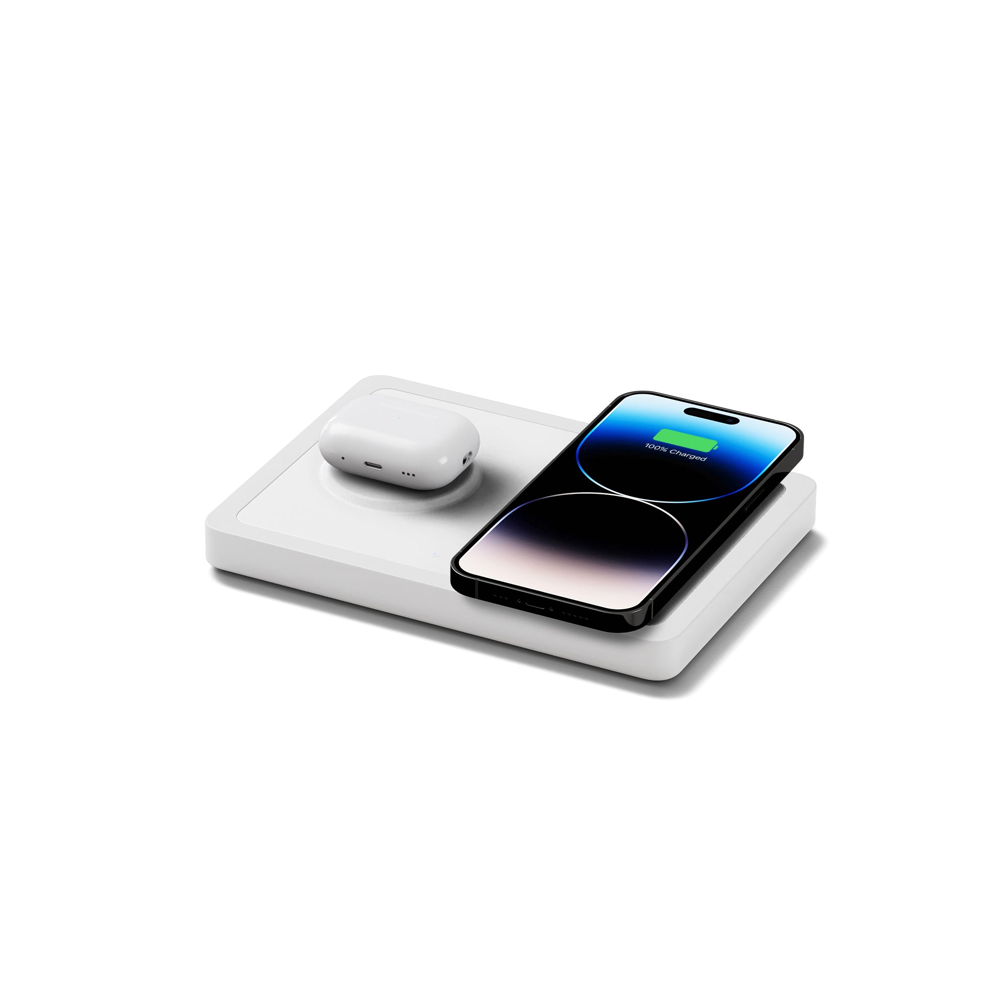 DUO White - 2-in-1 MagSafe Rustic White Wireless Charger with USB-C and A Ports Support angle view with devices