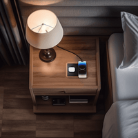 DUO Black - 2-in-1 MagSafe Oak Wireless Charger with USB-C and A Ports Support on the nightstand