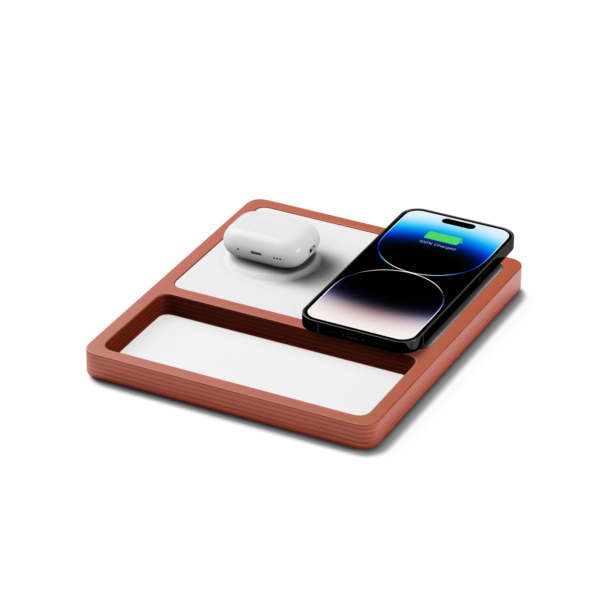 DUO TRAY White - 2-in-1 MagSafe Oak Wireless Charger with USB-C and A Ports Support