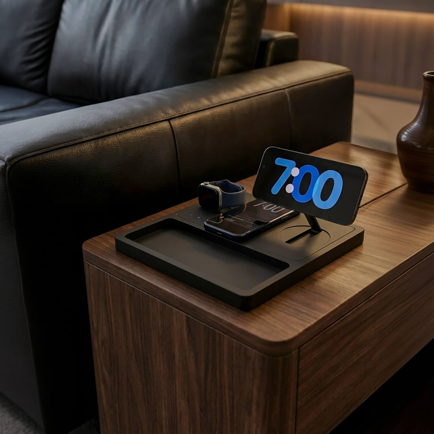 TRIO TRAY Qi2 - 3-in-1 MagSafe Midnight Black Wireless Charger with Tray, Lift-Up Coil & Apple Watch Charger