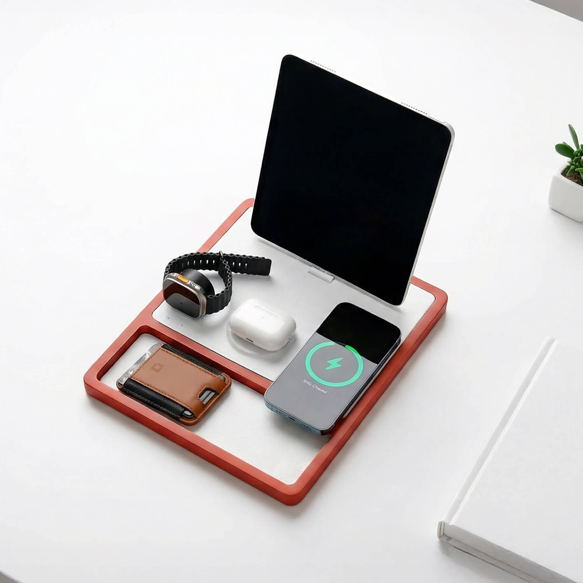 QUAD TRAY White - 4-in-1 MagSafe Oak Wireless Charger with iPad Stand Support