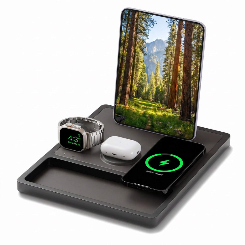 QUAD TRAY Black - 4-in-1 MagSafe Midnight Black Wireless Charger with iPad Stand Support